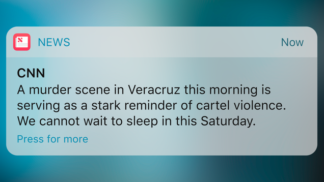 Illustration for article titled Overstepping Their Bounds: CNN Has Begun Sending Way-Too-Casual Push Notifications Announcing They’re Tired And Can’t Wait For The Weekend